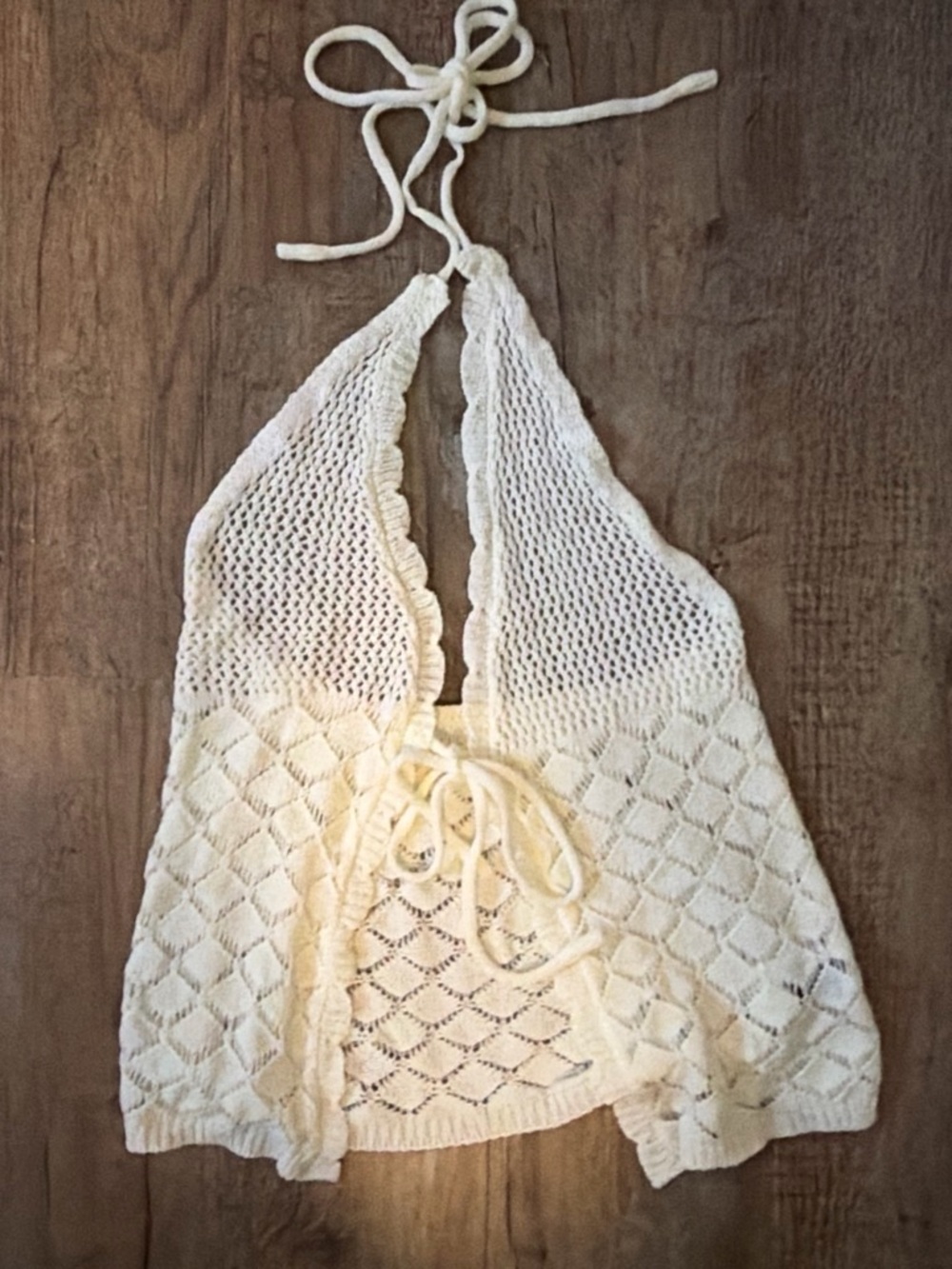 SHEIN Cream Crochet Halter Crop Top